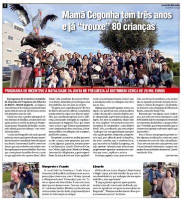Notícia do Jornal da Bairrada: "Mamã Cegonha" apoiou 80 crianças em três anos