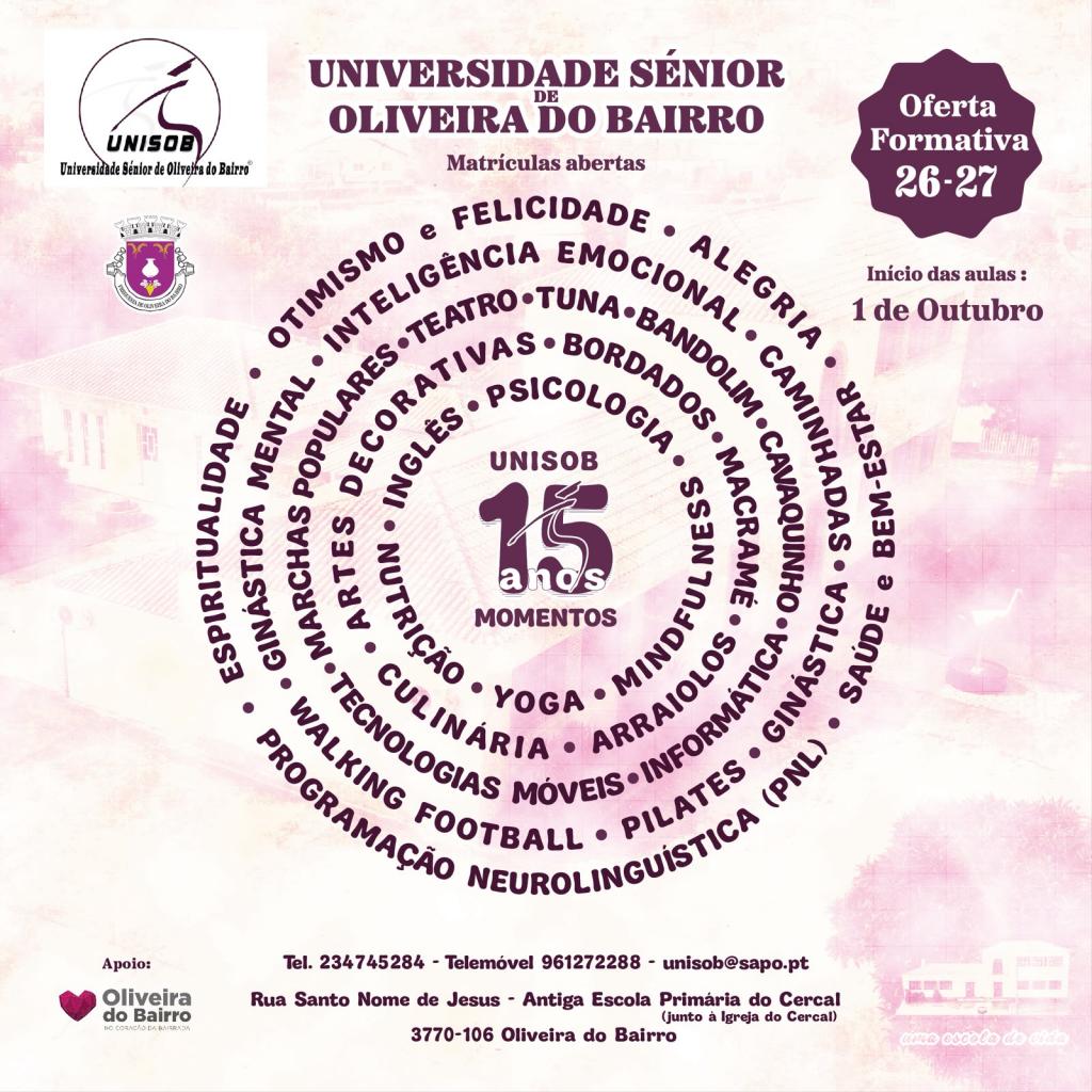 Universidade S&eacute;nior de Oliveira do Bairro -  Inscri&ccedil;&otilde;es no Ano Letivo 2025/2026